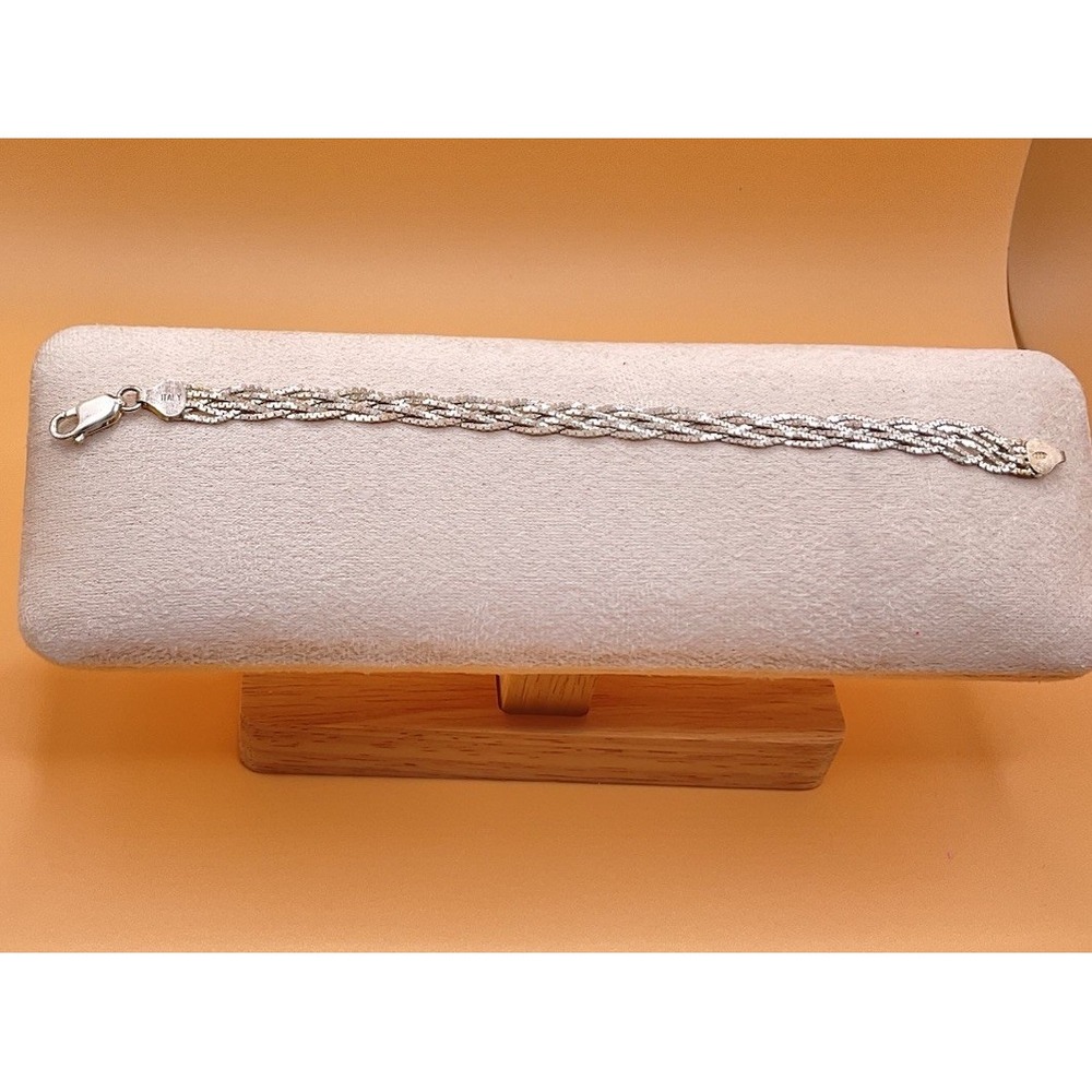 925 Italy Sterling Silver Multi Strand‎ Twisted Bracelet Diamond Cut Lobster Cla